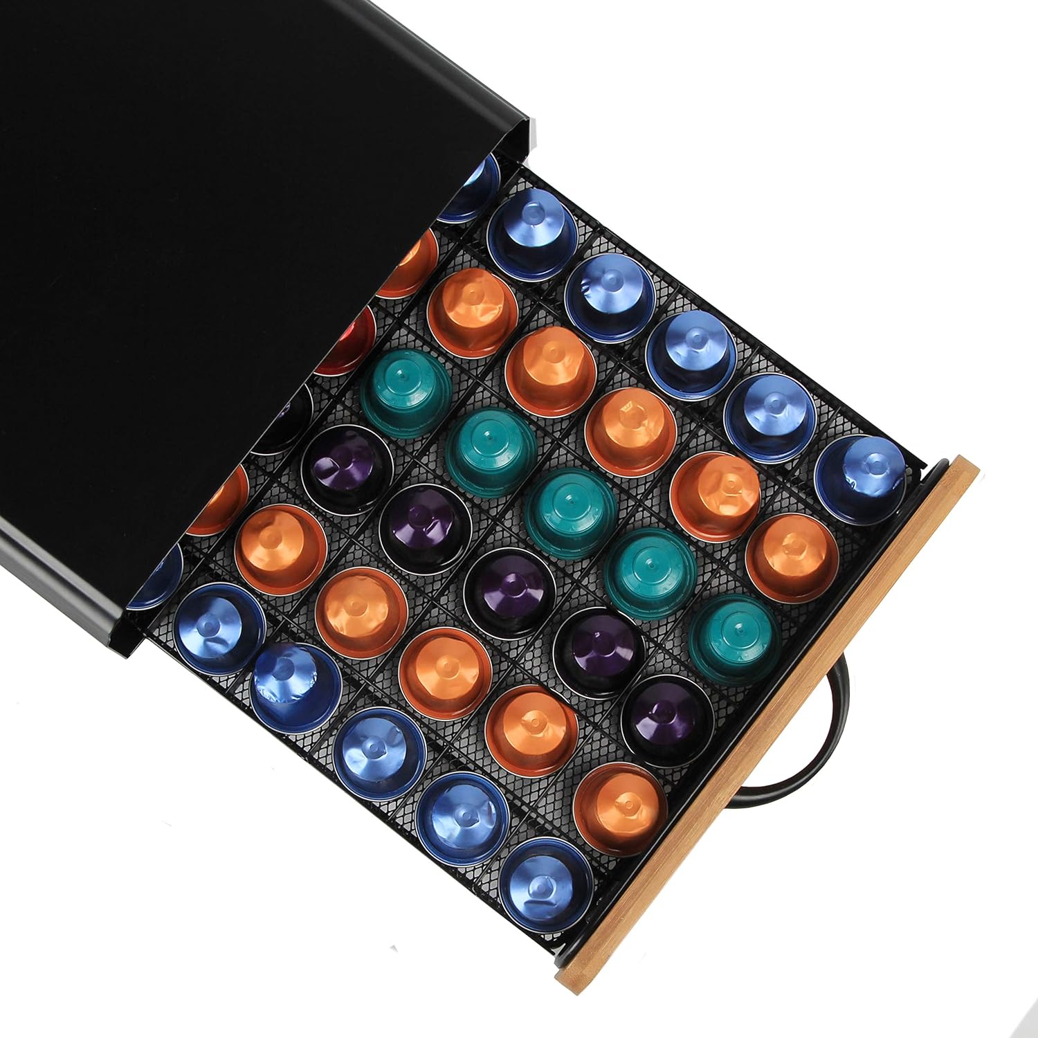 Coffee Pod Holder Drawer 60 Capsules Nespresso Bamboo, Pods Storage Compatible