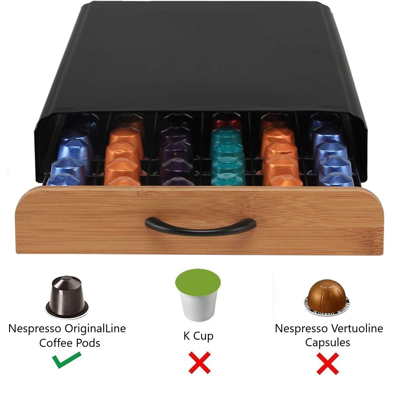 Coffee Pod Holder Drawer 60 Capsules Nespresso Bamboo | Bamboo finish