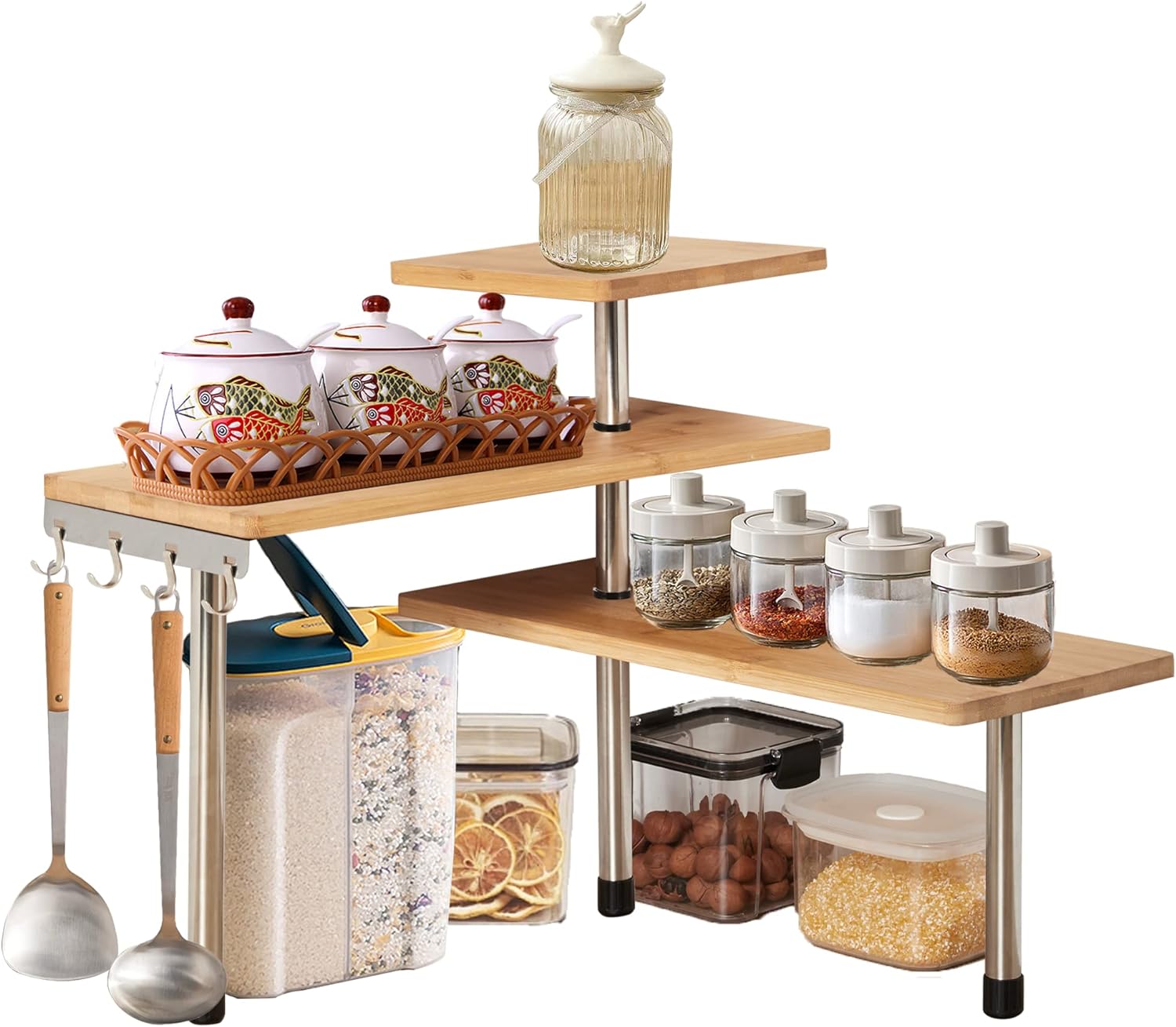 3 Tier Corner Shelf Kitchen Spice Rack Organiser With Hooks For Home Storage | Kitchen & Bathroom DIY - photo 6