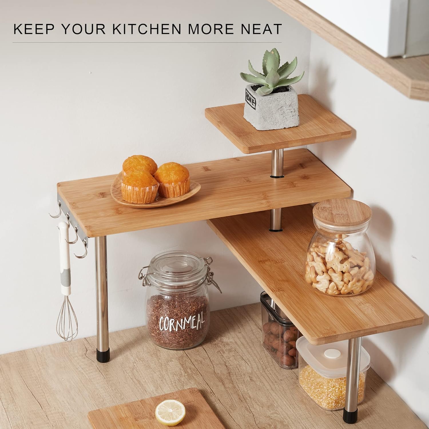 3 Tier Corner Shelf Kitchen Spice Rack Organiser With Hooks For Home Storage, Kitchen & Bathroom DIY
