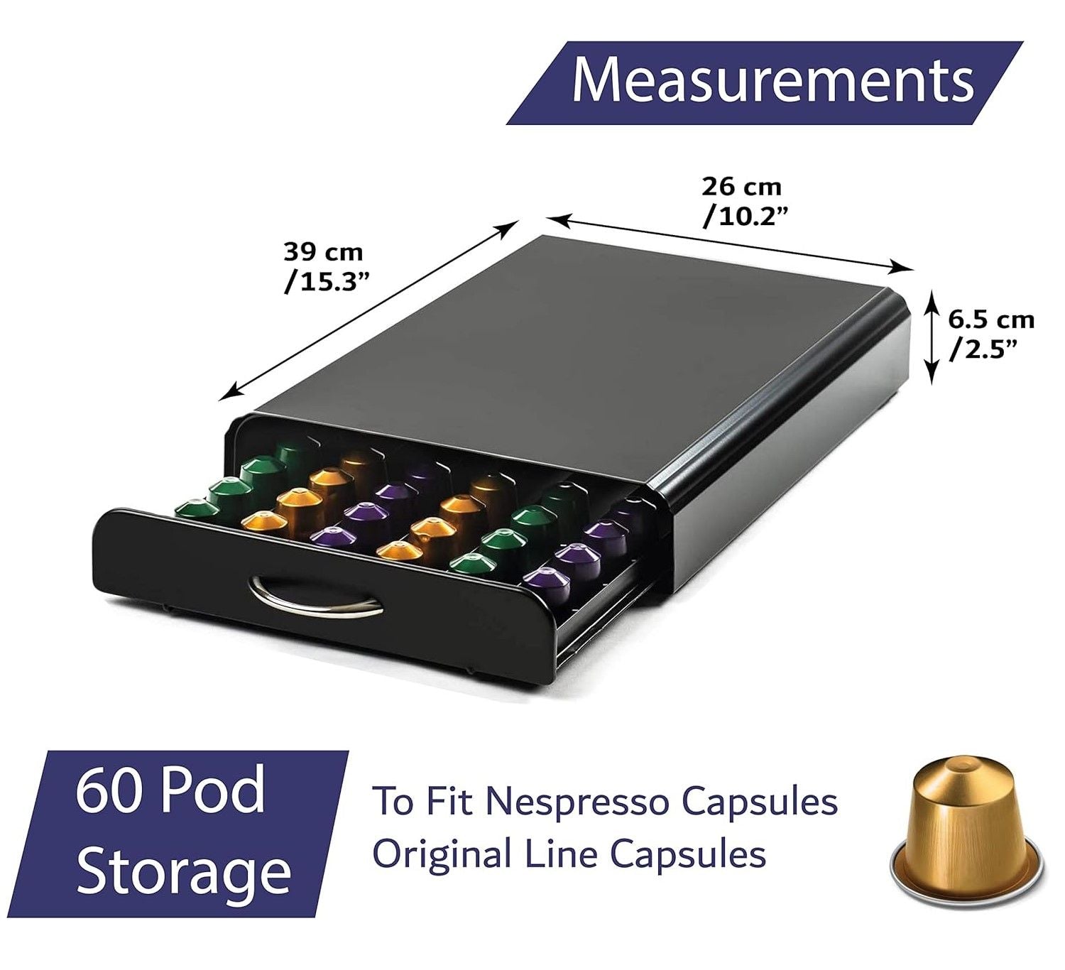 Black colour - Coffee Pods Holder Storage Drawer Compatible (Black)