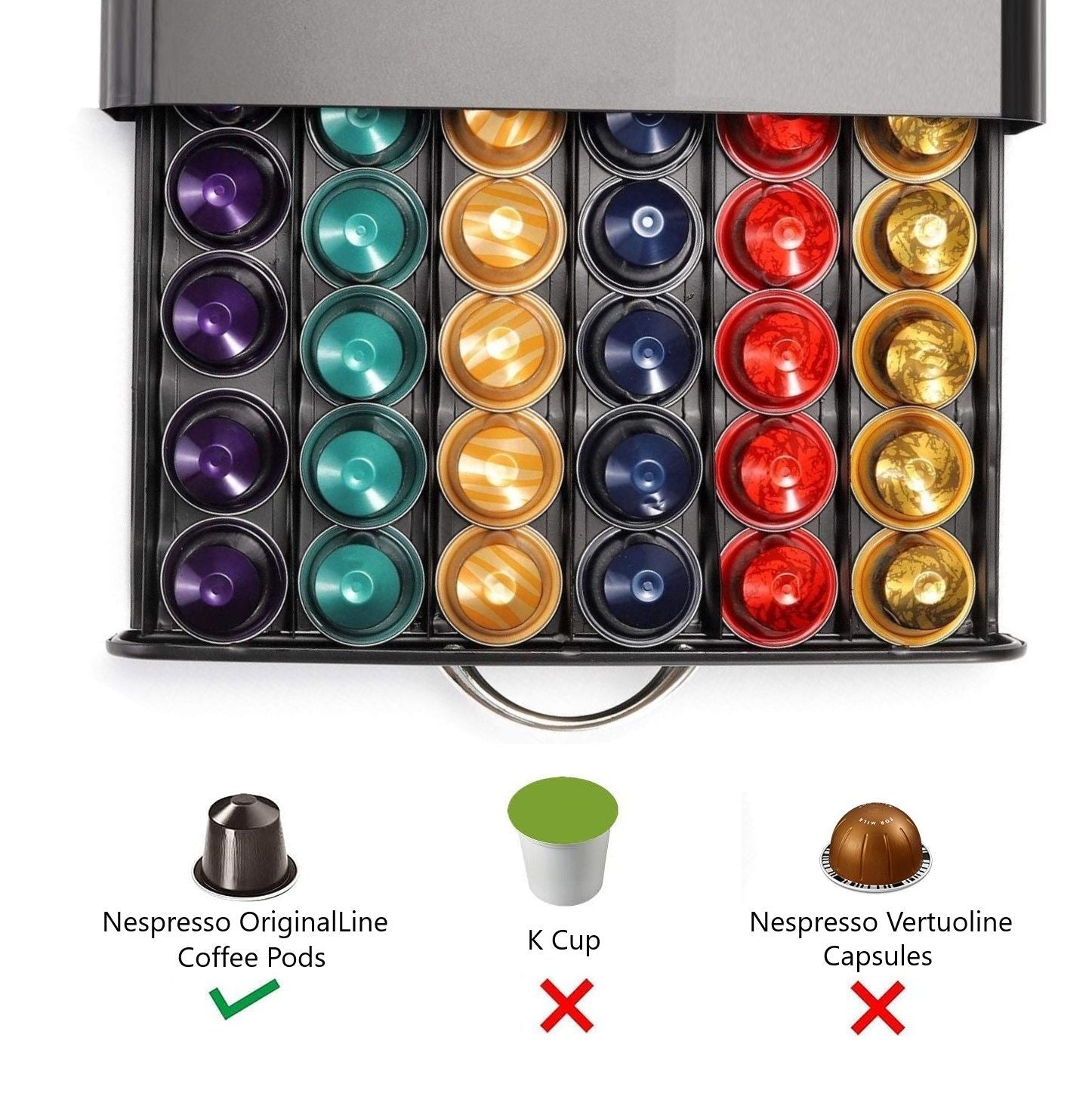 Kitchen Appliance Accessories - Coffee Pods Holder Storage Drawer Compatible (Black)