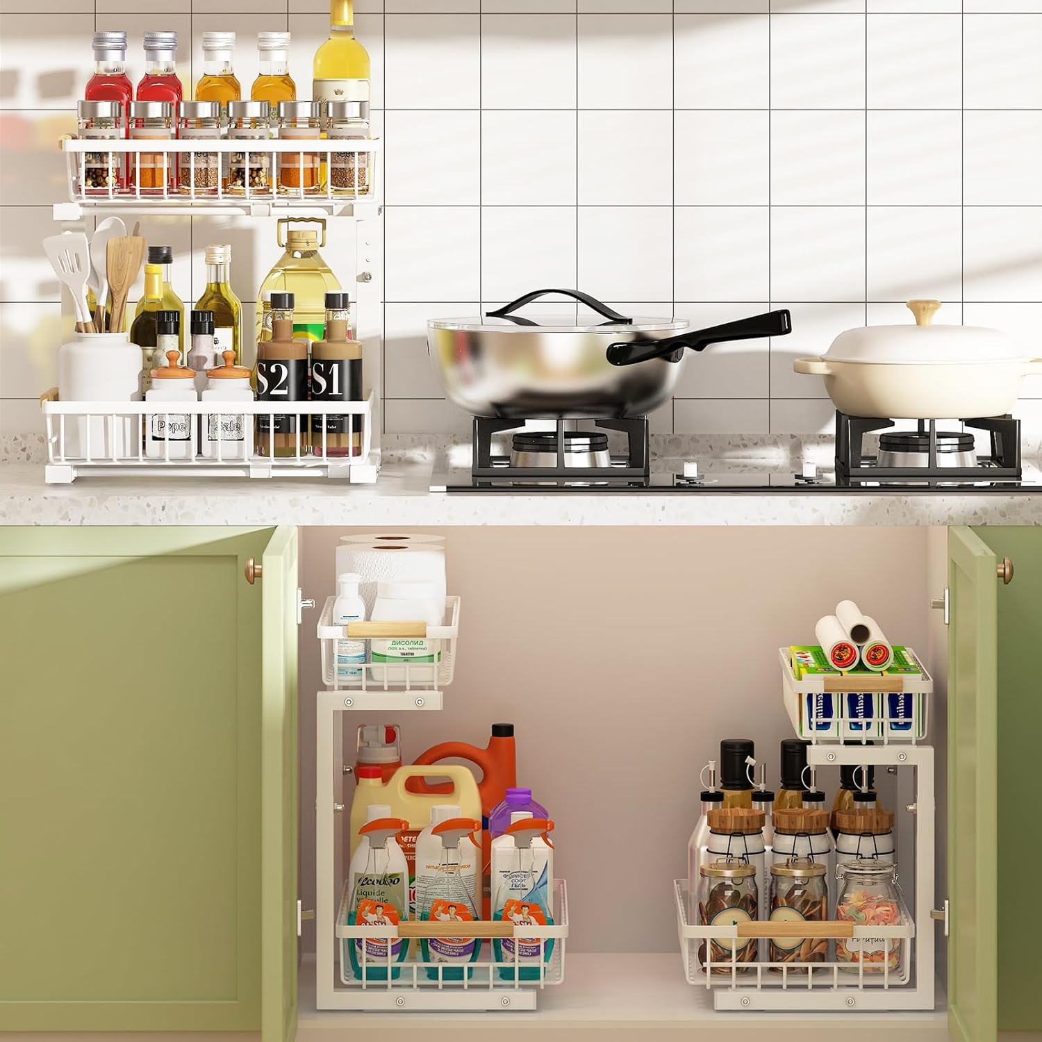 Durable 2-Tier Under Sink Organizer - Adjustable & Space-Saving with Drying Racks & Hangers - photo 8