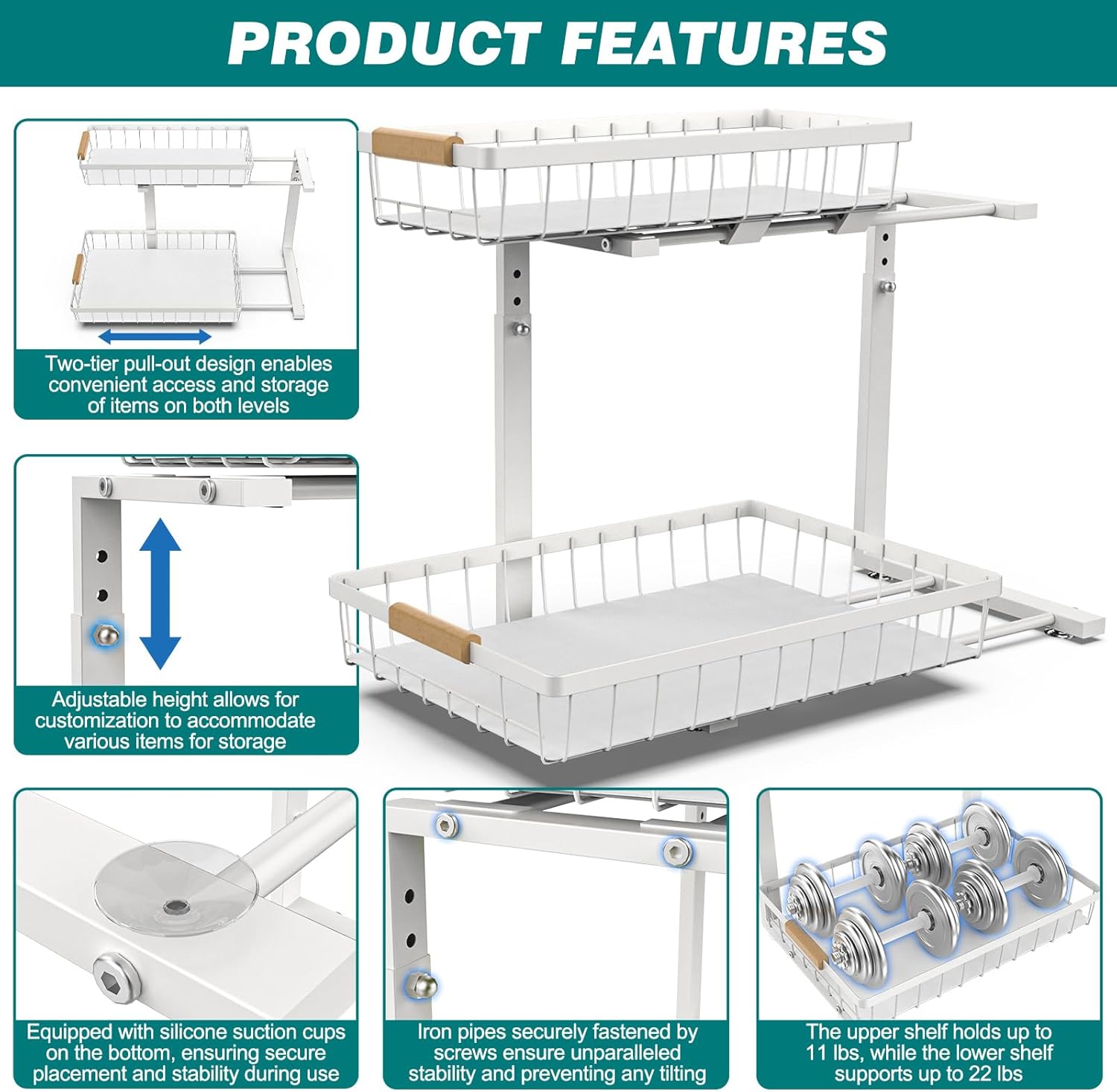 Durable 2-Tier Under Sink Organizer - Adjustable & Space-Saving - Drying Racks & Hangers - photo 9