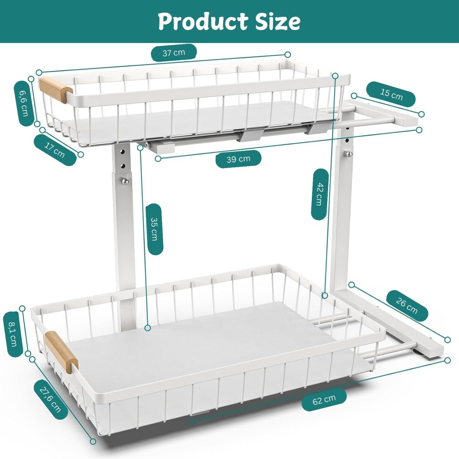 Durable 2-Tier Under Sink Organizer - Adjustable & Space-Saving with Drying Racks & Hangers