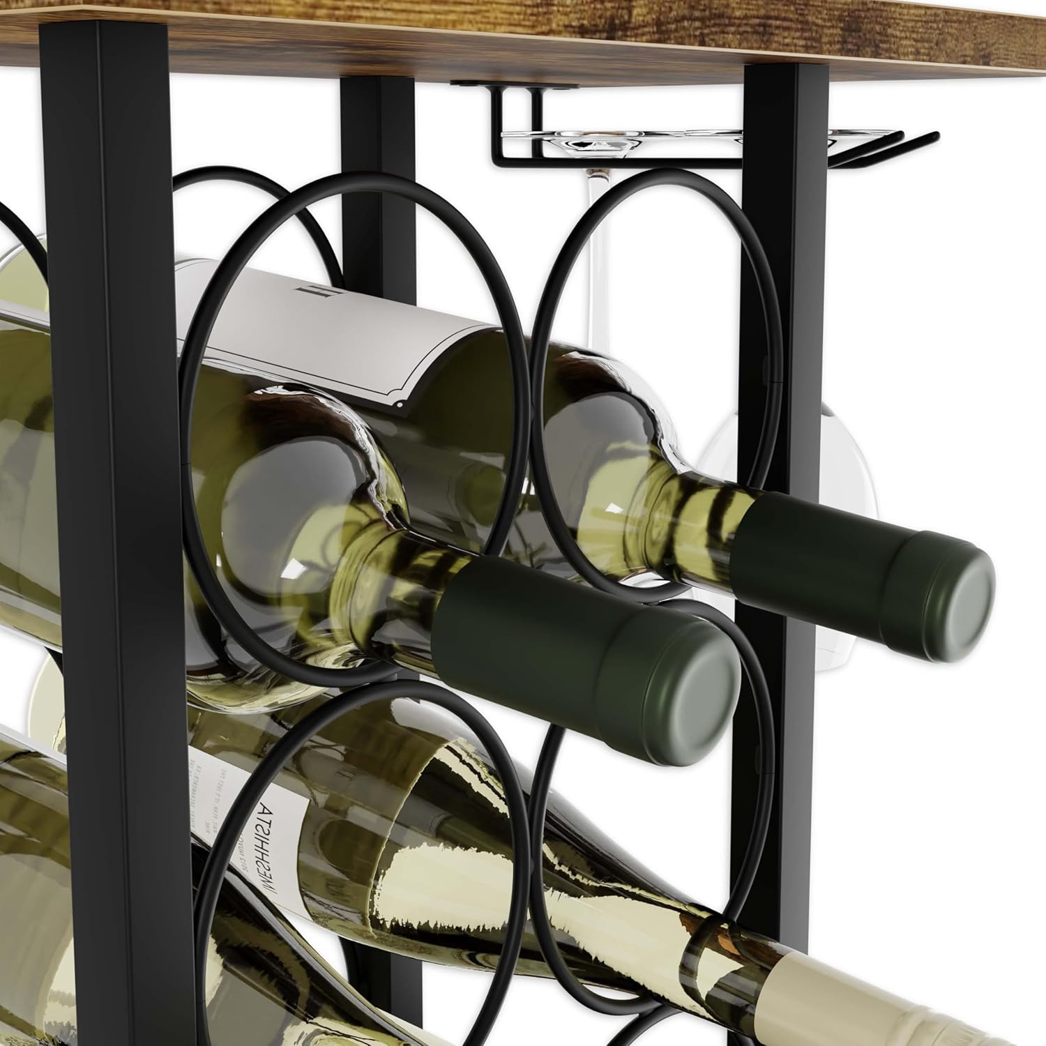 Wooden finish - Wine Rack Countertop Wooden & Metal Holder For 6 Bottles & 2 Glasses