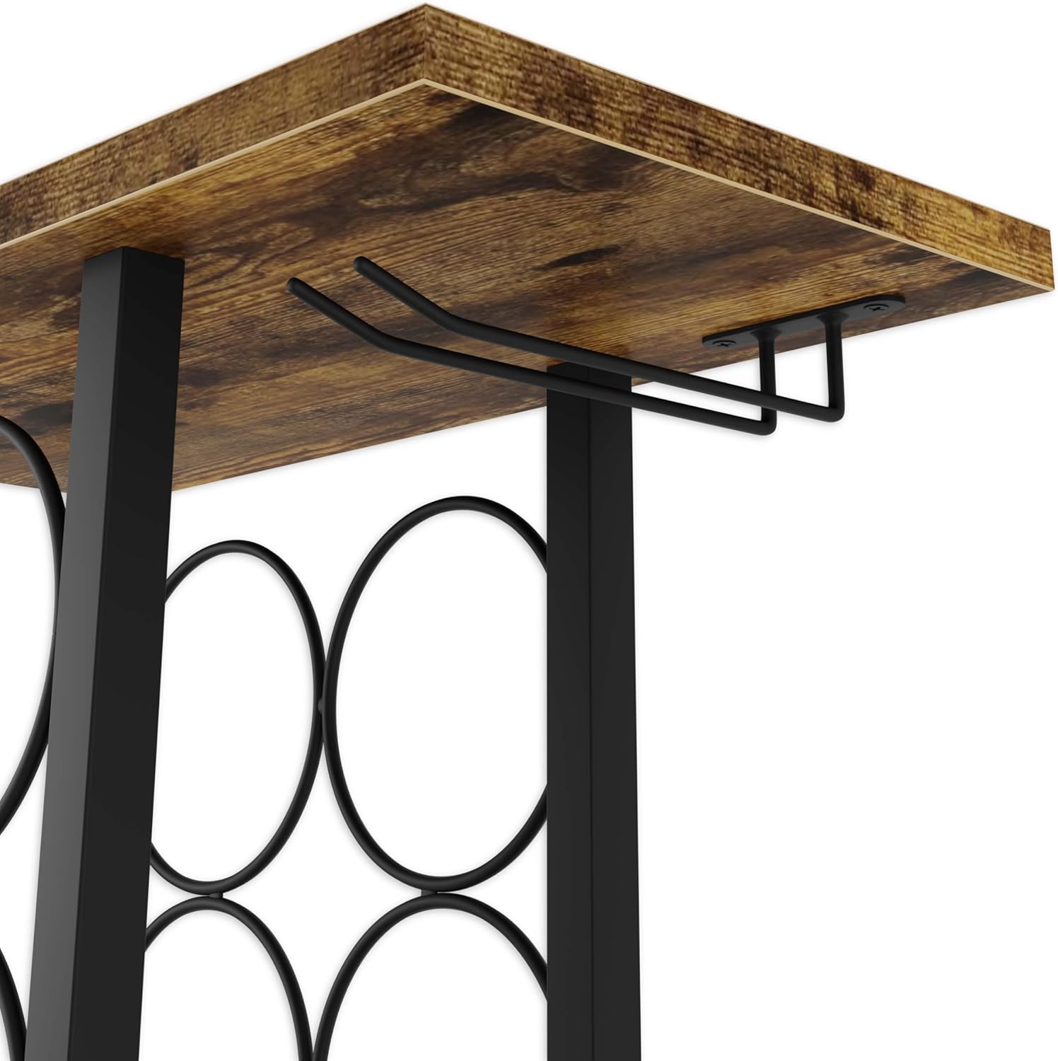 Wine Rack Countertop Wooden & Metal Holder For 6 Bottles & 2 Glasses | Wooden finish