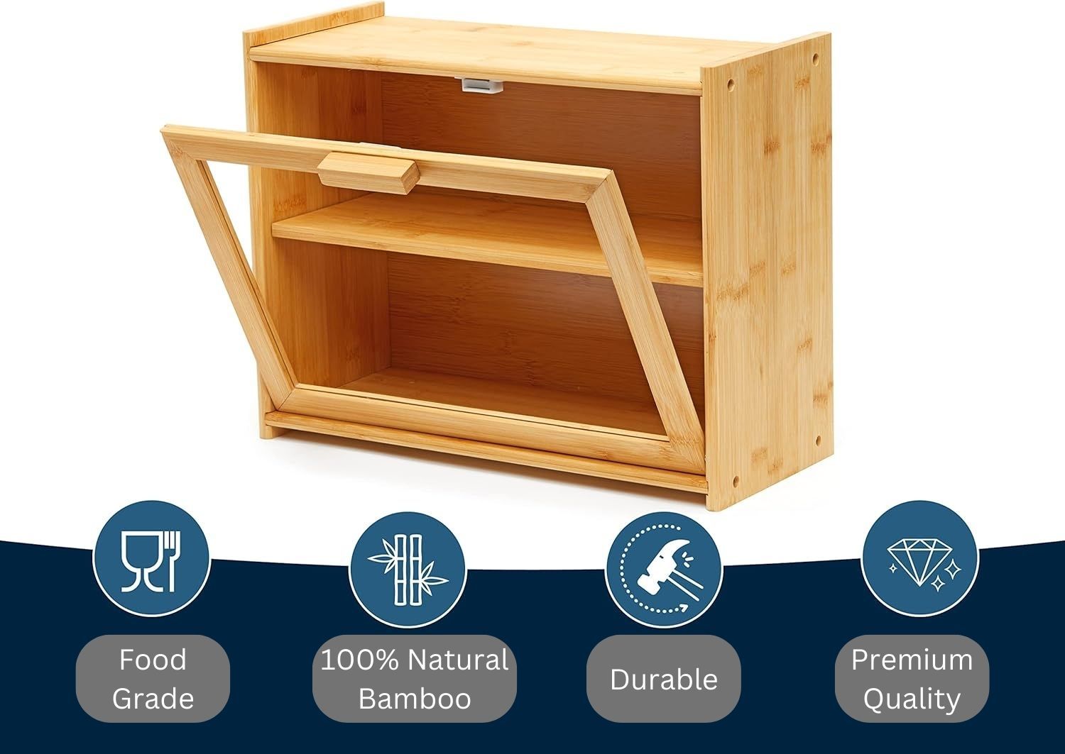 Stylish Bamboo Bread Box - Double Layer with Transparent Window | Bamboo finish