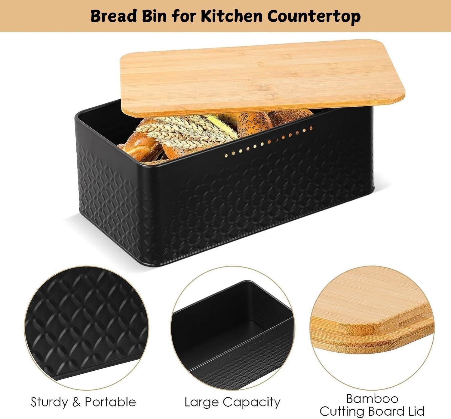 Chopping Board Bread Bin - Bamboo Lid, Countertop