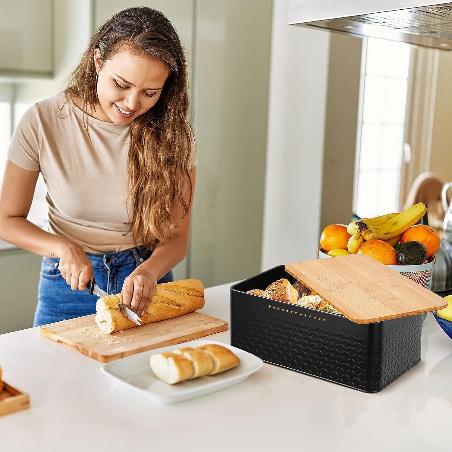 Chopping Board Bread Bin - Bamboo Lid | Bamboo finish