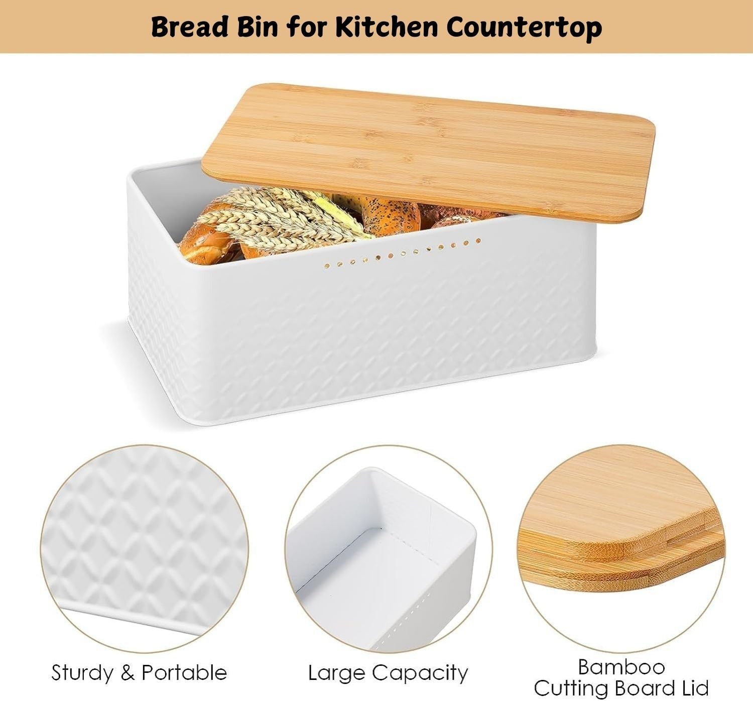 Bamboo Bread Bin with Lid - Kitchen Countertop, Chopping Board