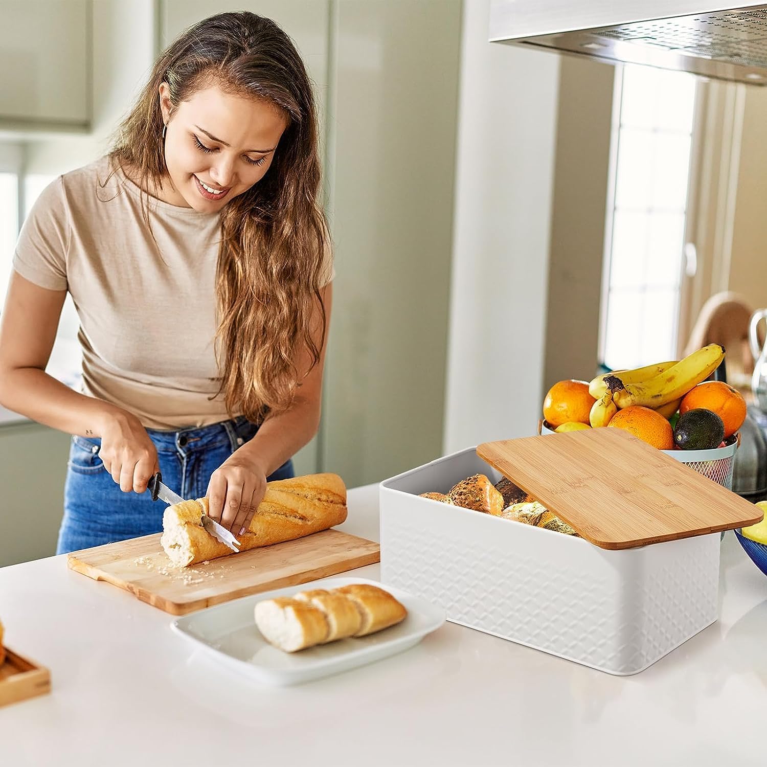 Bamboo Bread Bin with Lid - Kitchen Countertop | Bamboo finish