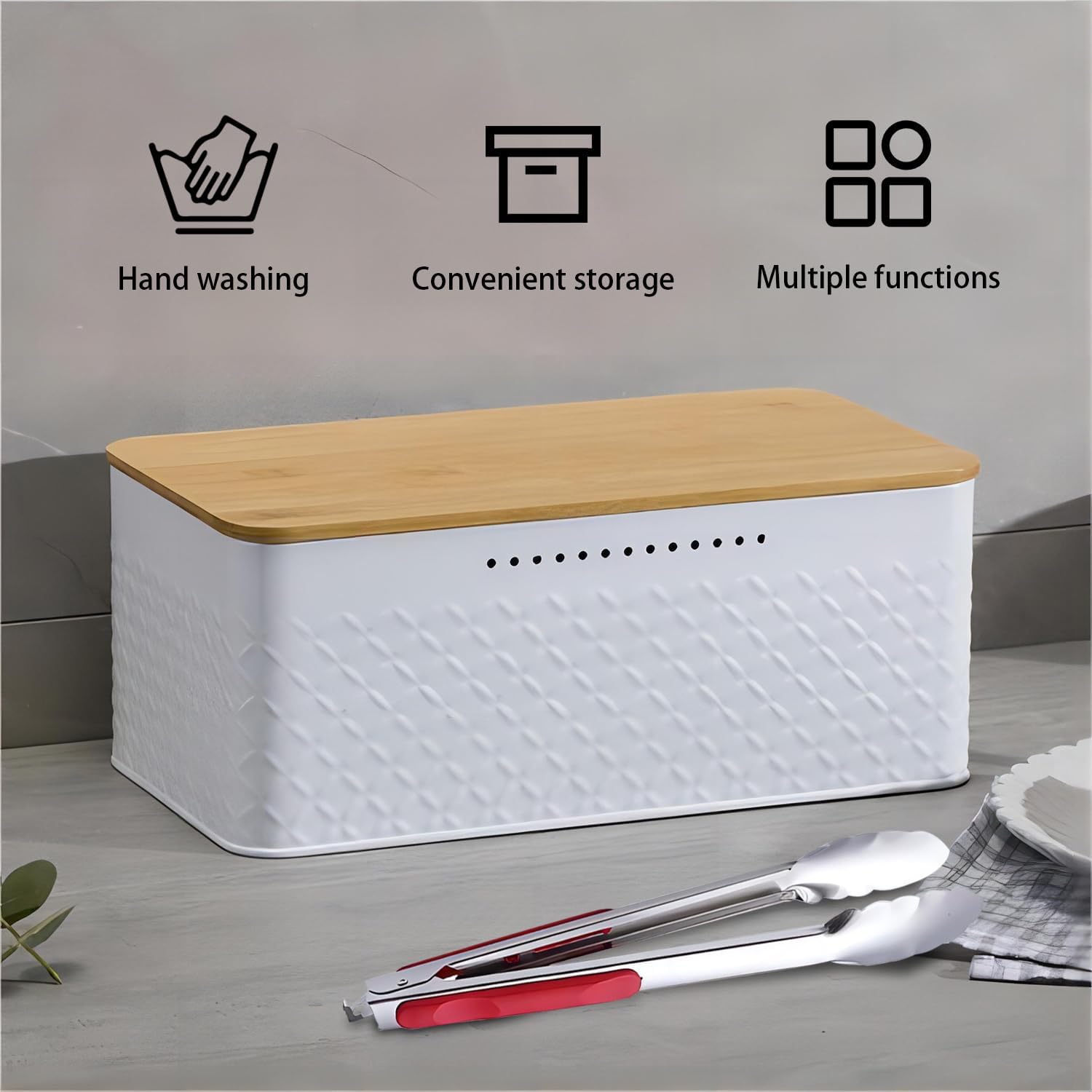 Bamboo Bread Bin with Lid - Kitchen Countertop | Chopping Board