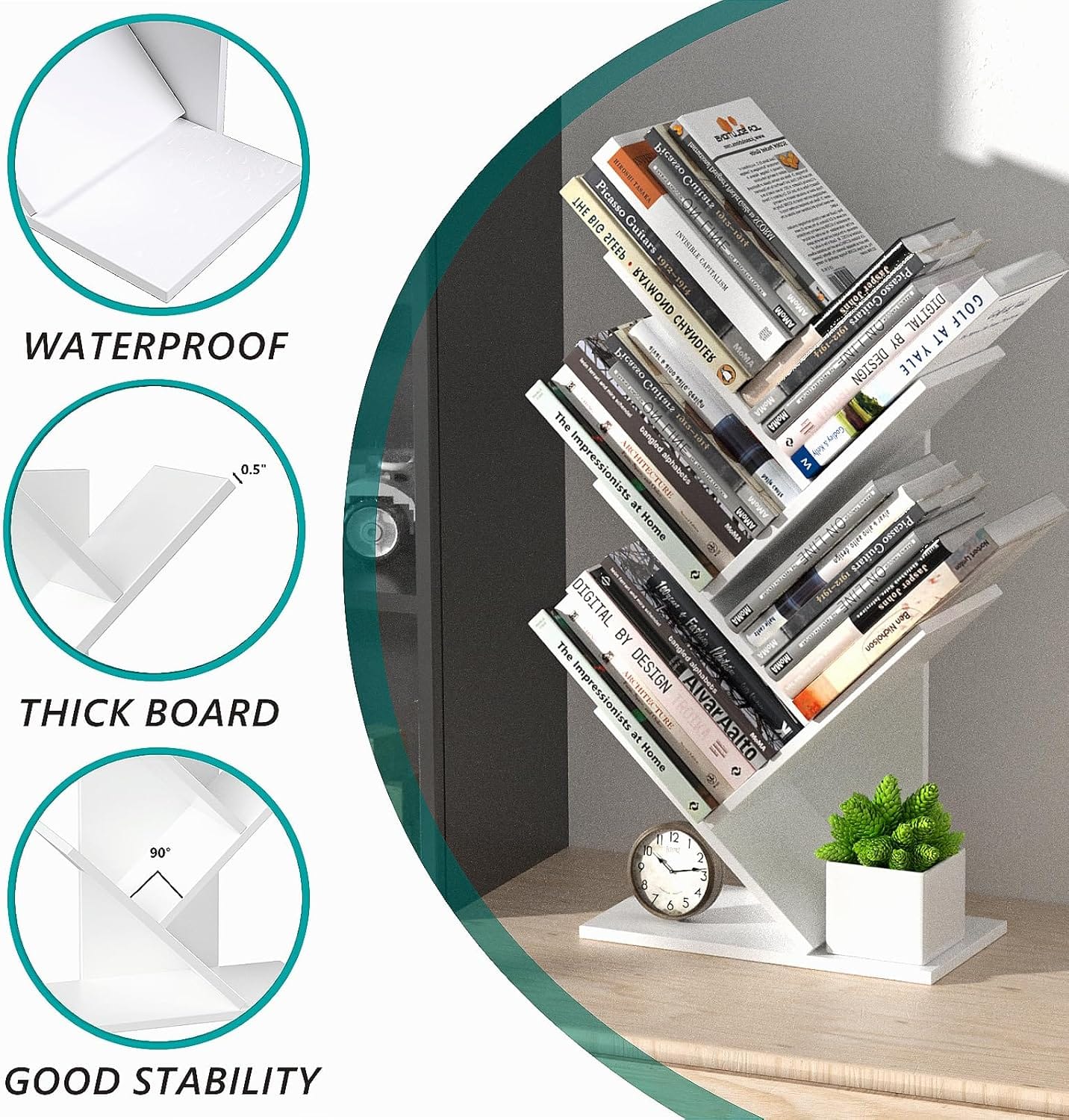 5 Tier Bookshelf Storage Rack White 17x60x27cm