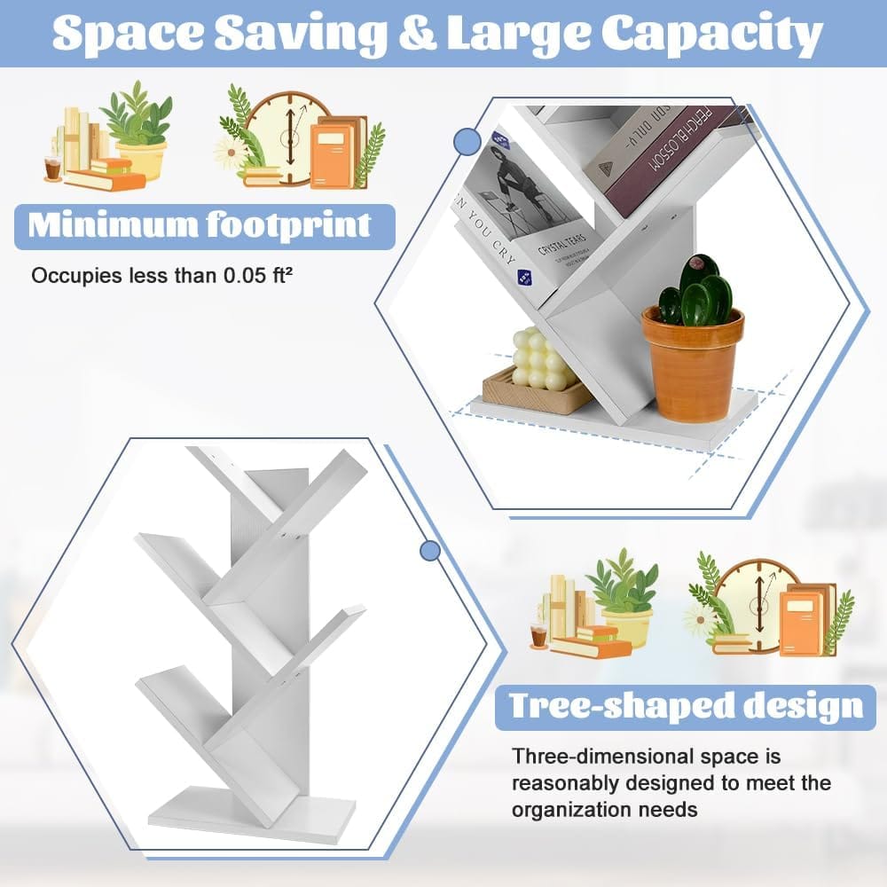 5 Tier Bookshelf Storage Rack White 17x60x27cm