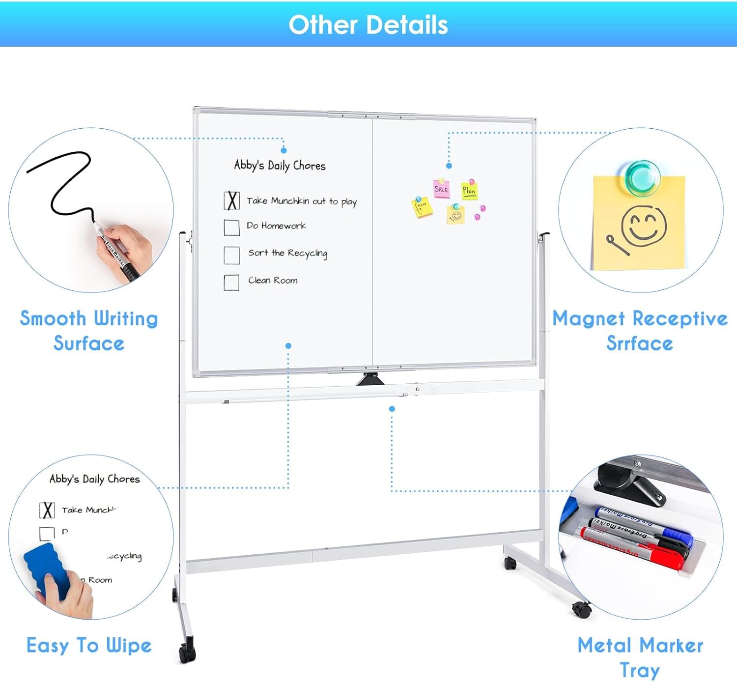 Magnetic Whiteboard 120x90cm Mobile