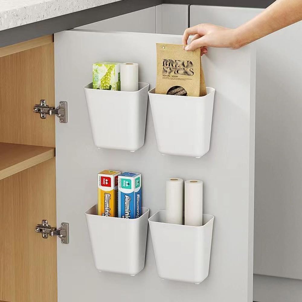 Waterproof Plastic Office - CARLA HOME 4-Pack Self-Adhesive Wall Storage Box For Cabinet Doors, Kitchen, Bathroom & 15x11x6cm