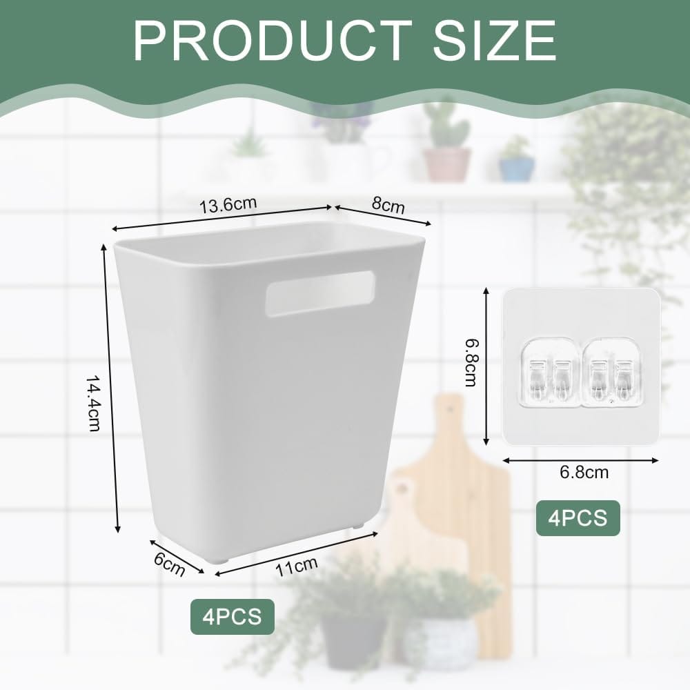 Waterproof Plastic Office - CARLA HOME 4-Pack Self-Adhesive Wall Storage Box For Cabinet Doors, Kitchen, Bathroom & 15x11x6cm