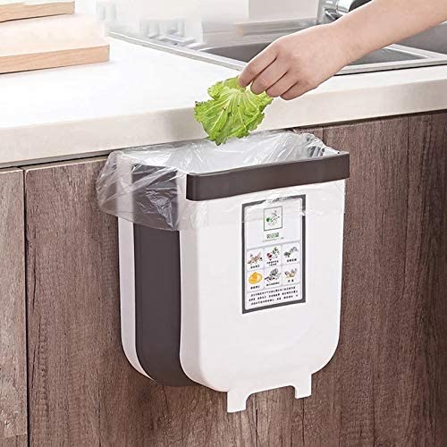 Hanging Trash Can Collapsible Small Bin For Kitchen Cabinet Door (White) - Garbage Waste