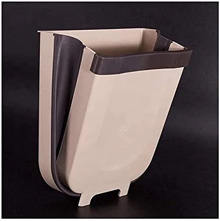 Hanging Trash Can Collapsible Small Bin For Kitchen Cabinet Door (Beige)