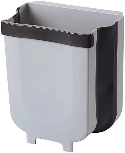 Hanging Trash Can Collapsible Small Bin For Kitchen Cabinet Door (Grey) - Garbage Waste
