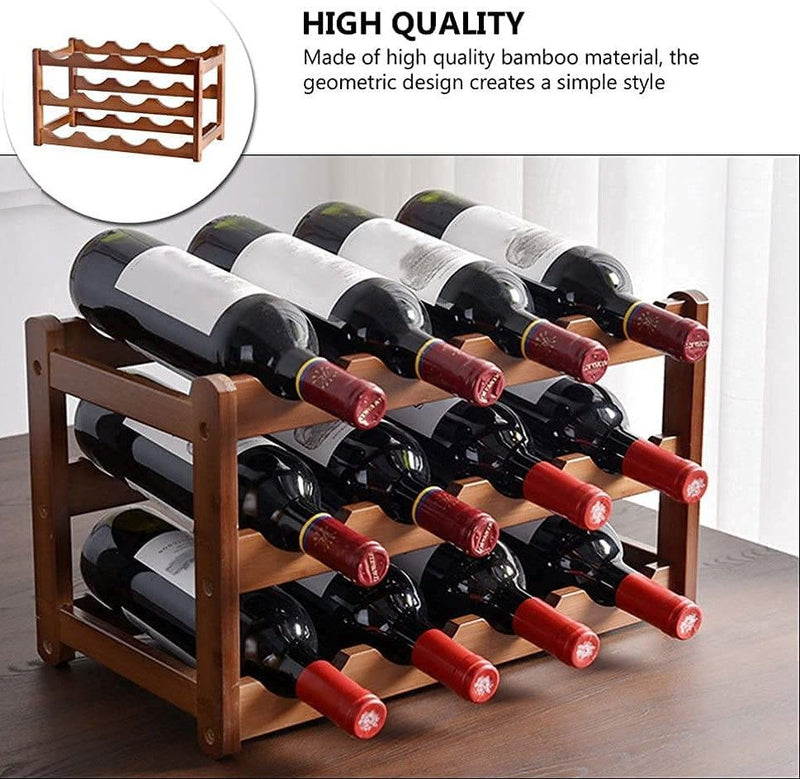 3-Layer Bamboo Wine Storage Rack (12 Bottles) - Wine Racks