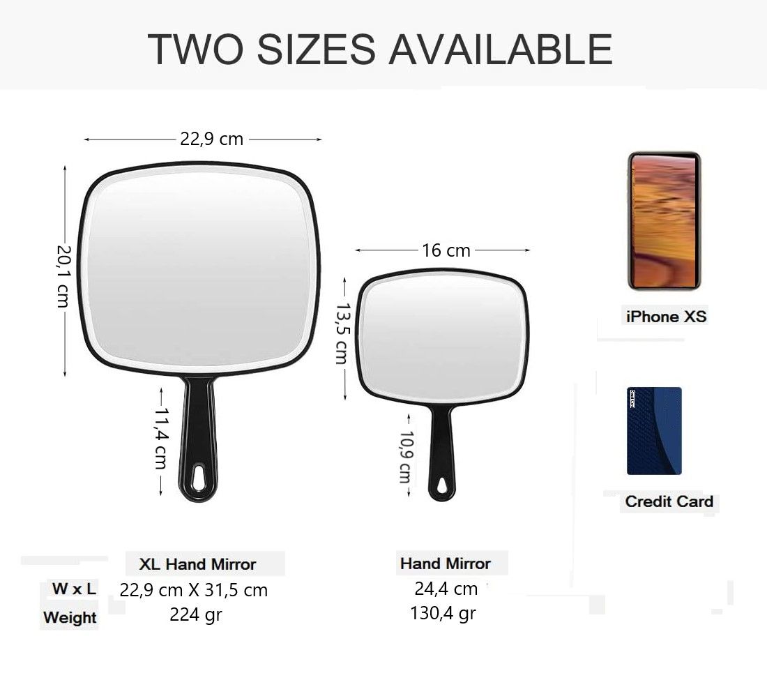 Extra Large Black Handheld Mirror With Handle (31,5 X 23 Cm), Black colour
