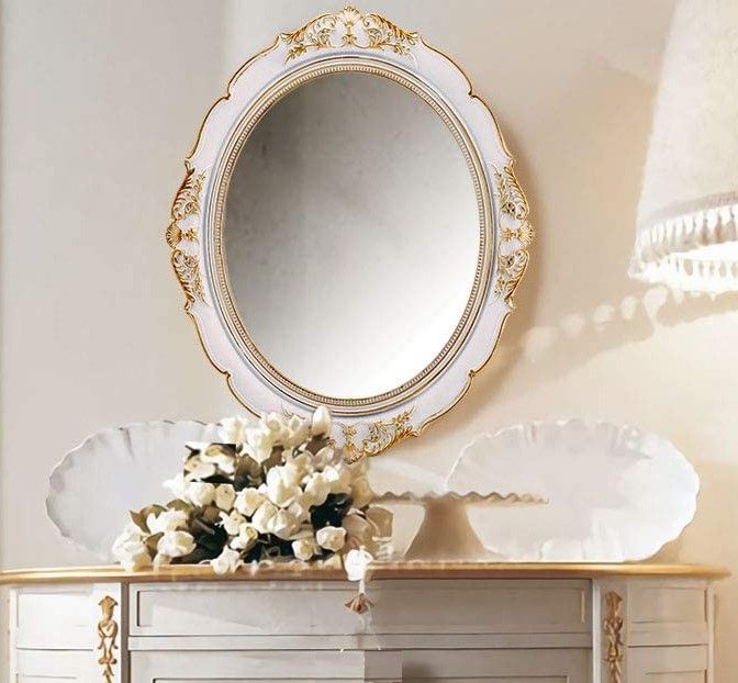 Antique Vintage Hanging Wall Mirror For Bedroom And Livingroom (White)