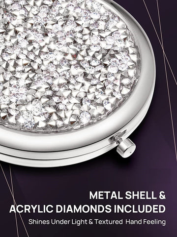 Mini Mix Diamond Magnifying Round Metal Pocket Makeup Mirror Silver