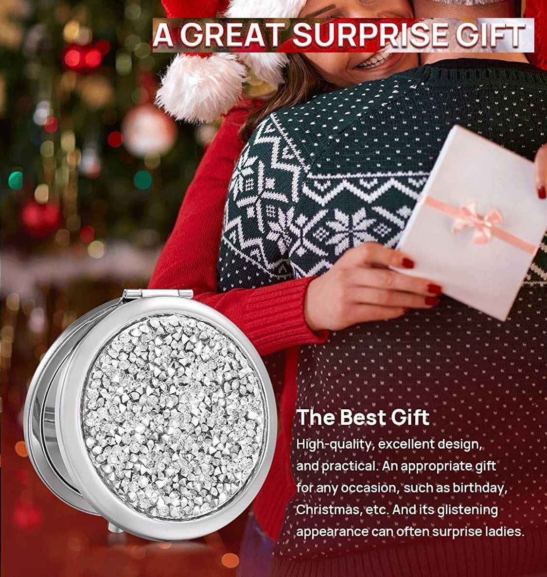 Mini Mix Diamond Magnifying Round Metal Pocket Makeup Mirror Silver