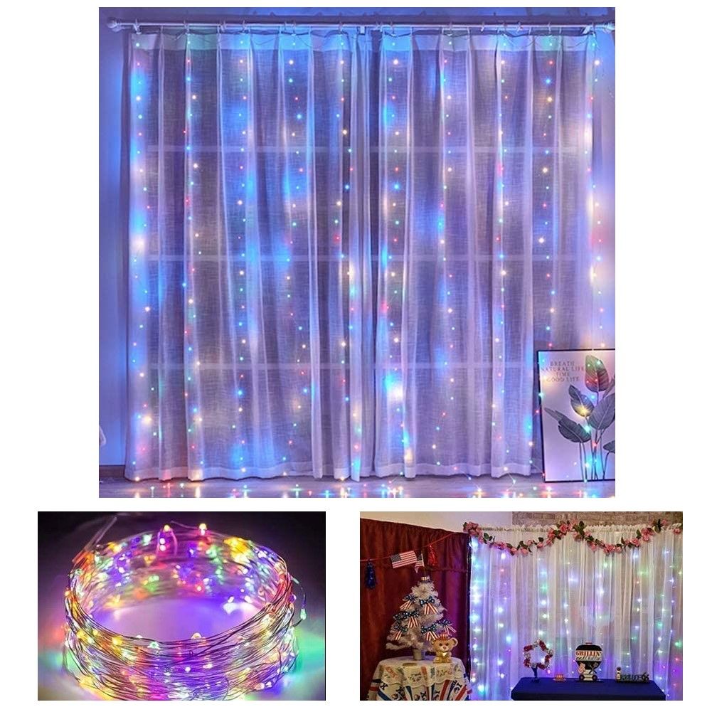 300 Leds Window Curtain Fairy Lights 8 Modes And Remote Control(Multicolor)