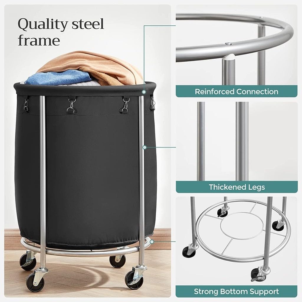 Steel Frame Laundry Basket Wheels, Black | Table & Bar Stools