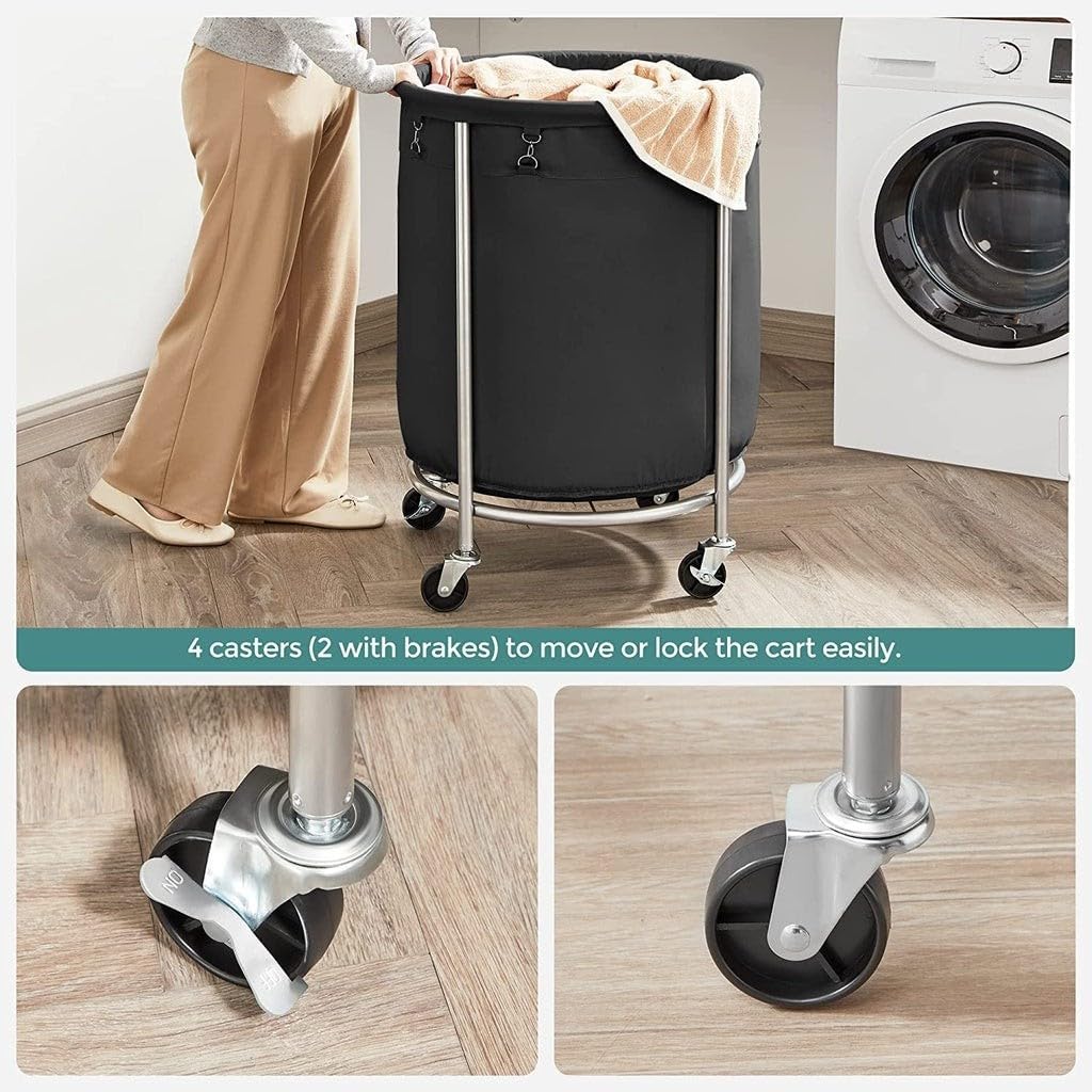 Steel Frame Laundry Basket Wheels, Black | Steel finish