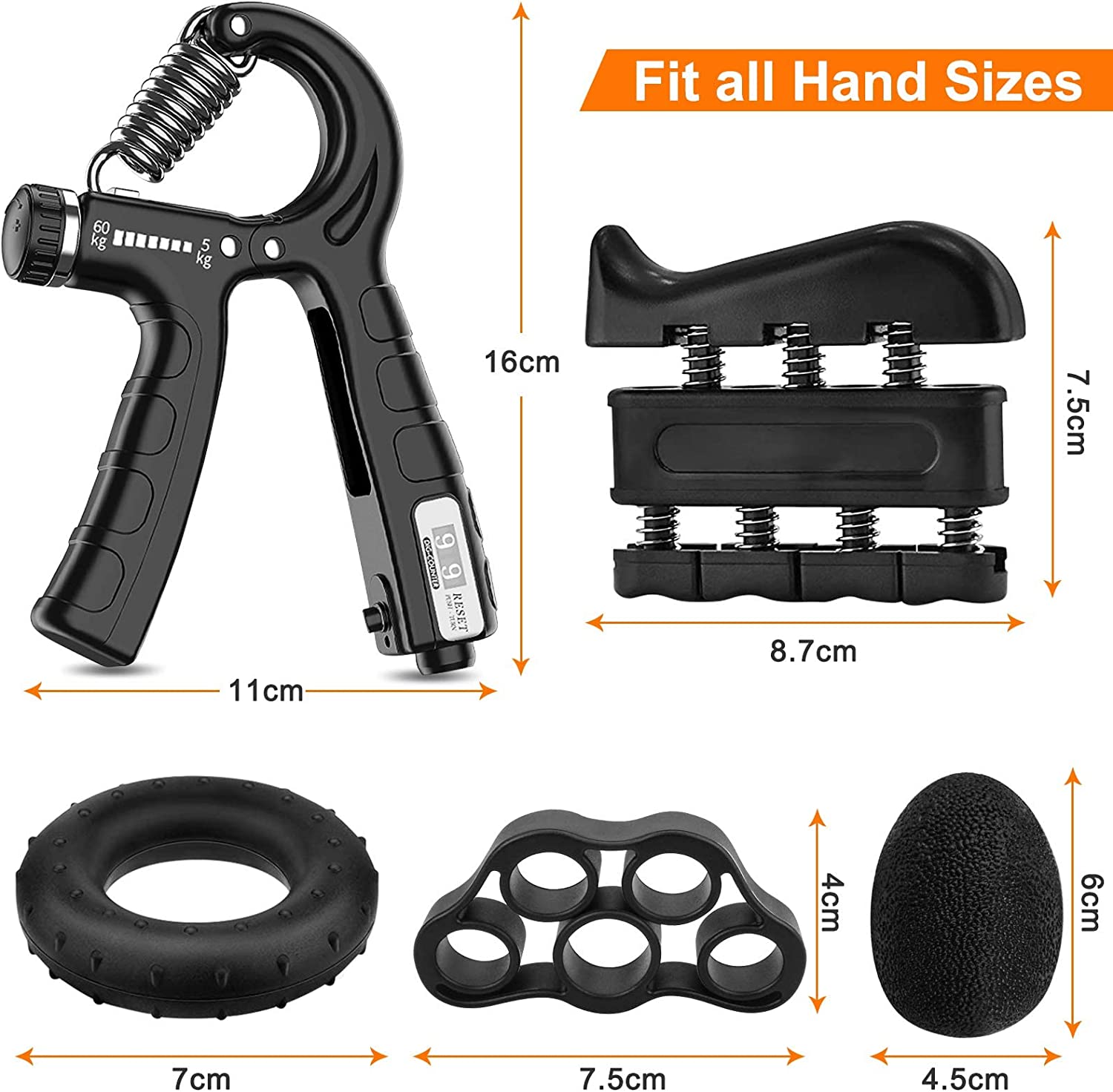 5 Pack Adjustable Resistance Hand Gripper Exerciser Workout Kit, Gym Equipment & Accessories - photo 7