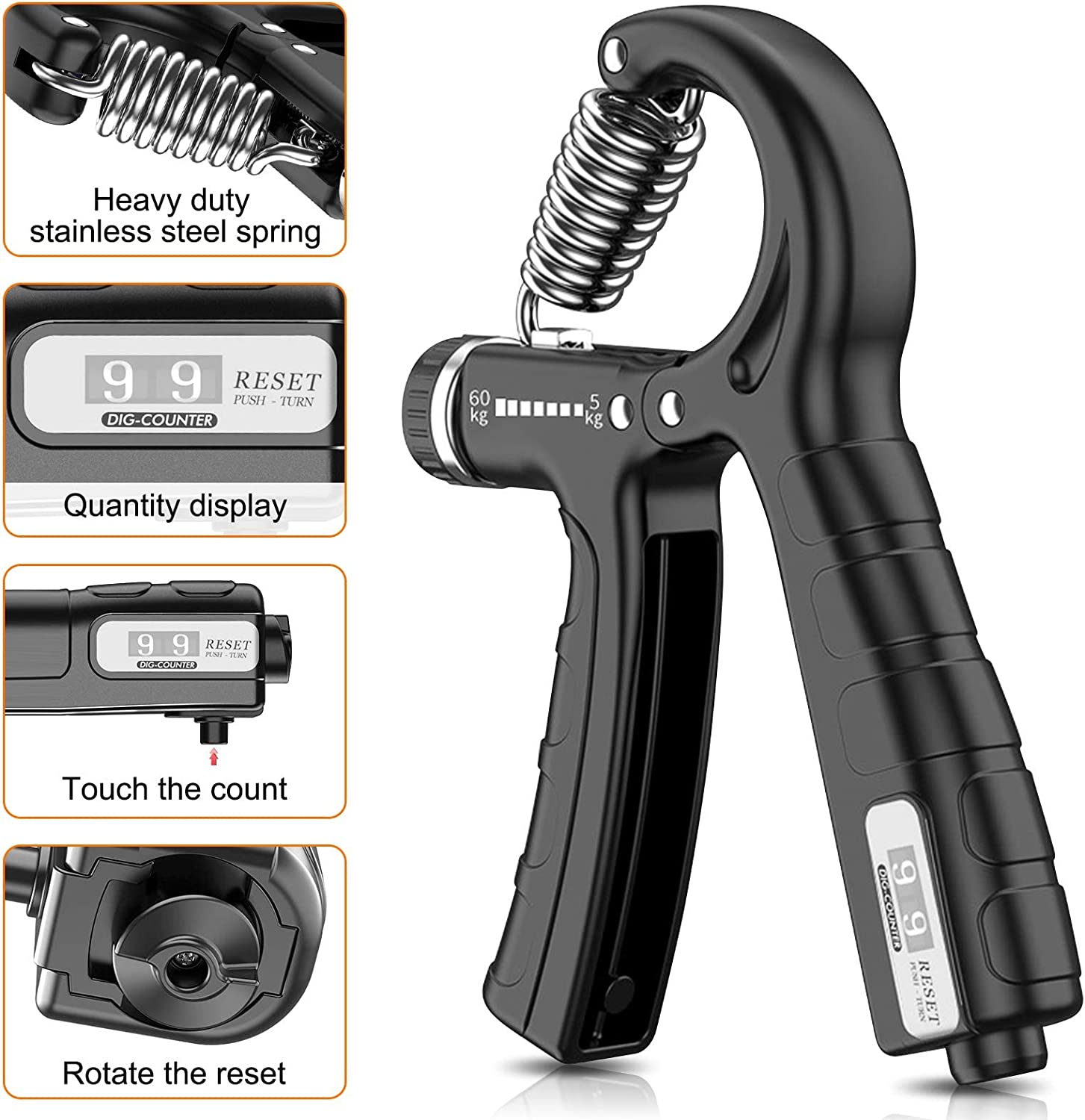 5 Pack Adjustable Resistance Hand Gripper Exerciser Workout Kit with Gym Equipment & Accessories - photo 8