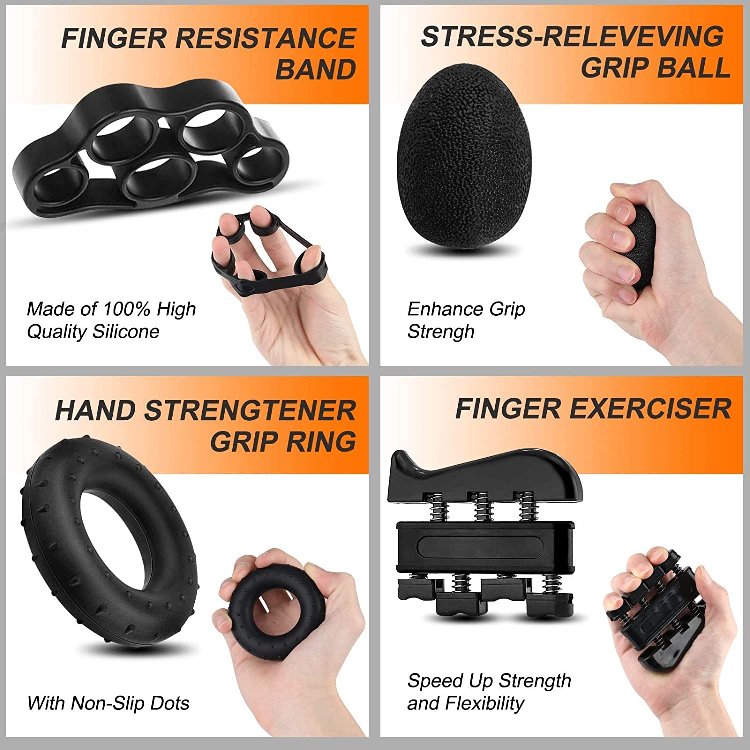 Gym Equipment & Accessories - 5 Pack Adjustable Resistance Hand Gripper Exerciser Workout Kit