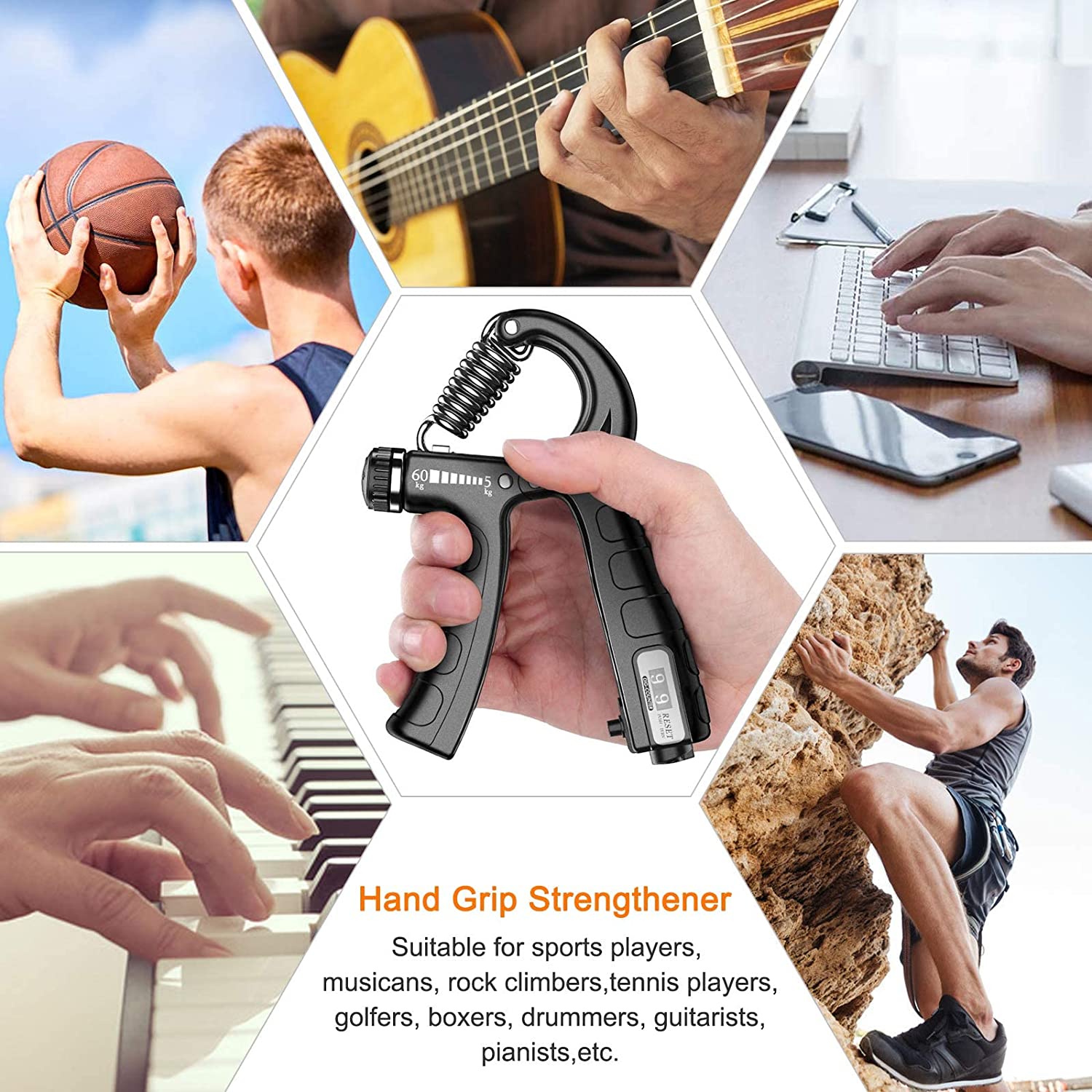 5 Pack Adjustable Resistance Hand Gripper Exerciser Workout Kit | Gym Equipment & Accessories