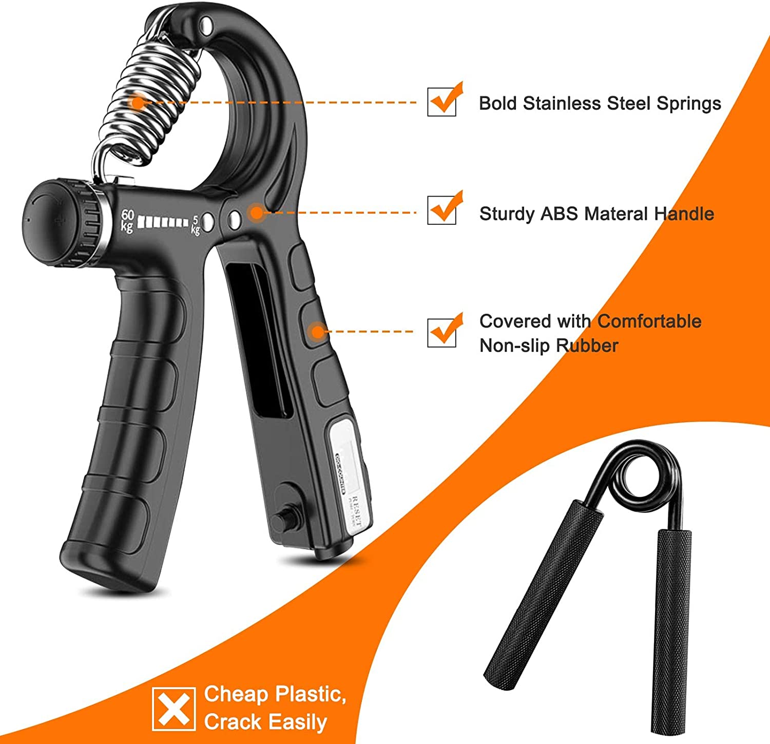 5 Pack Adjustable Resistance Hand Gripper Exerciser Workout Kit, Gym Equipment & Accessories