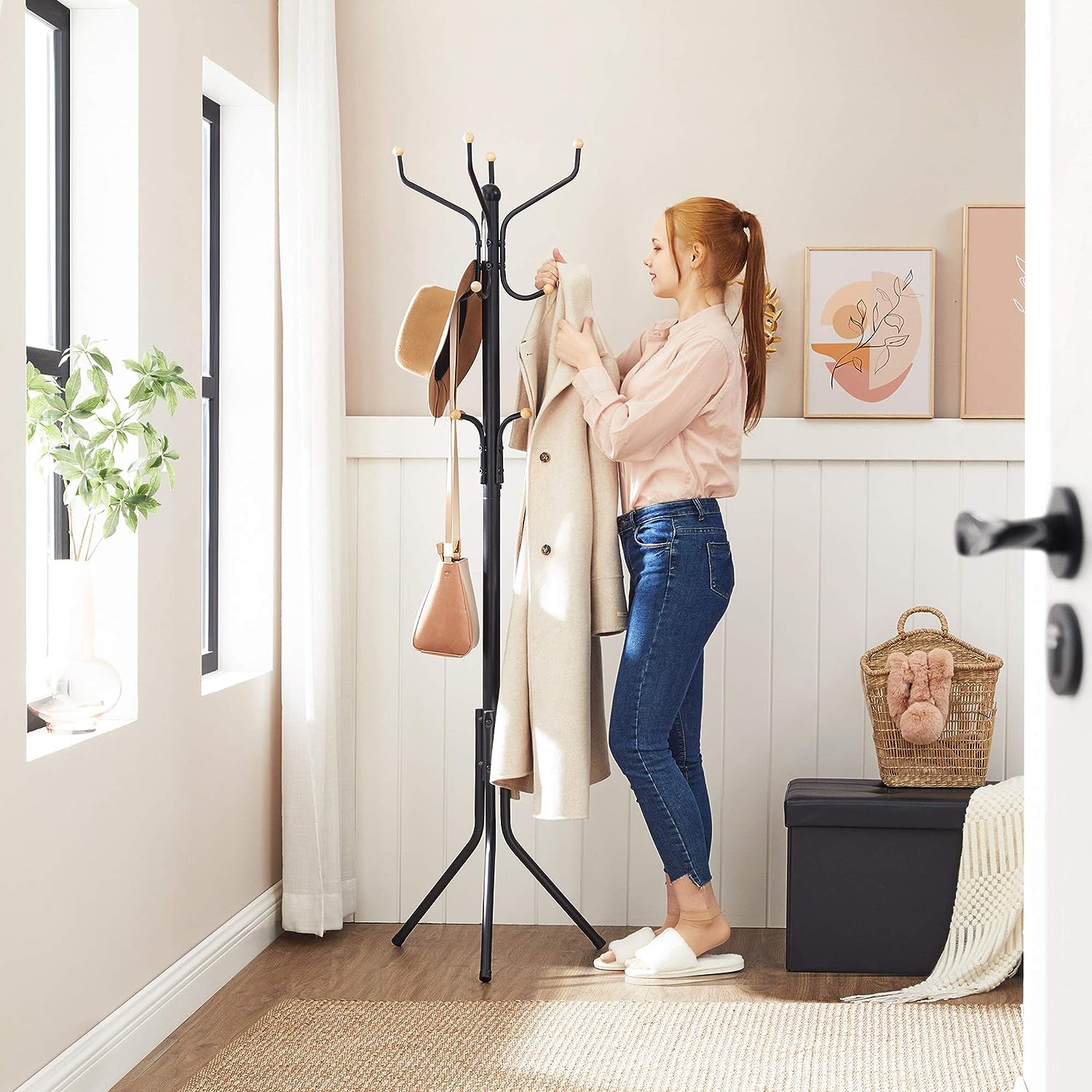 Metal Coat Rack Stand Hat Hanger, Black, 182Cm | Coat Racks