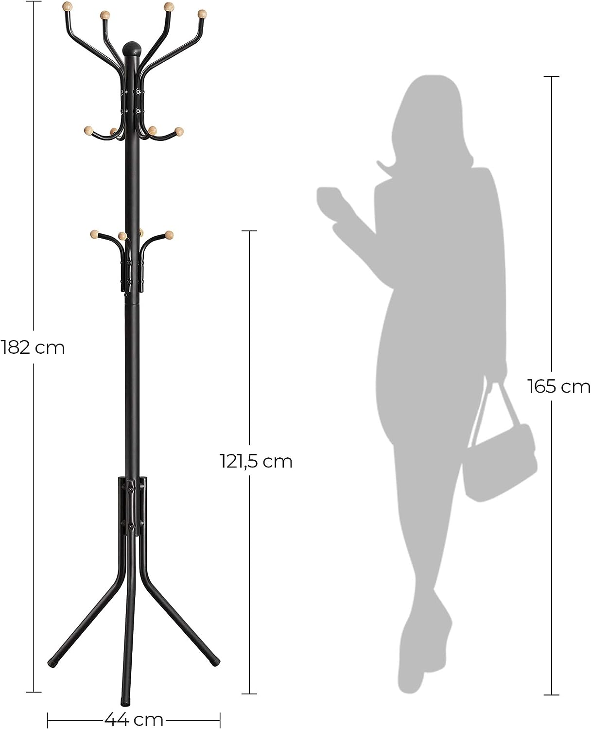 182Cm - Metal Coat Rack Stand Hat Hanger, Black, 182Cm