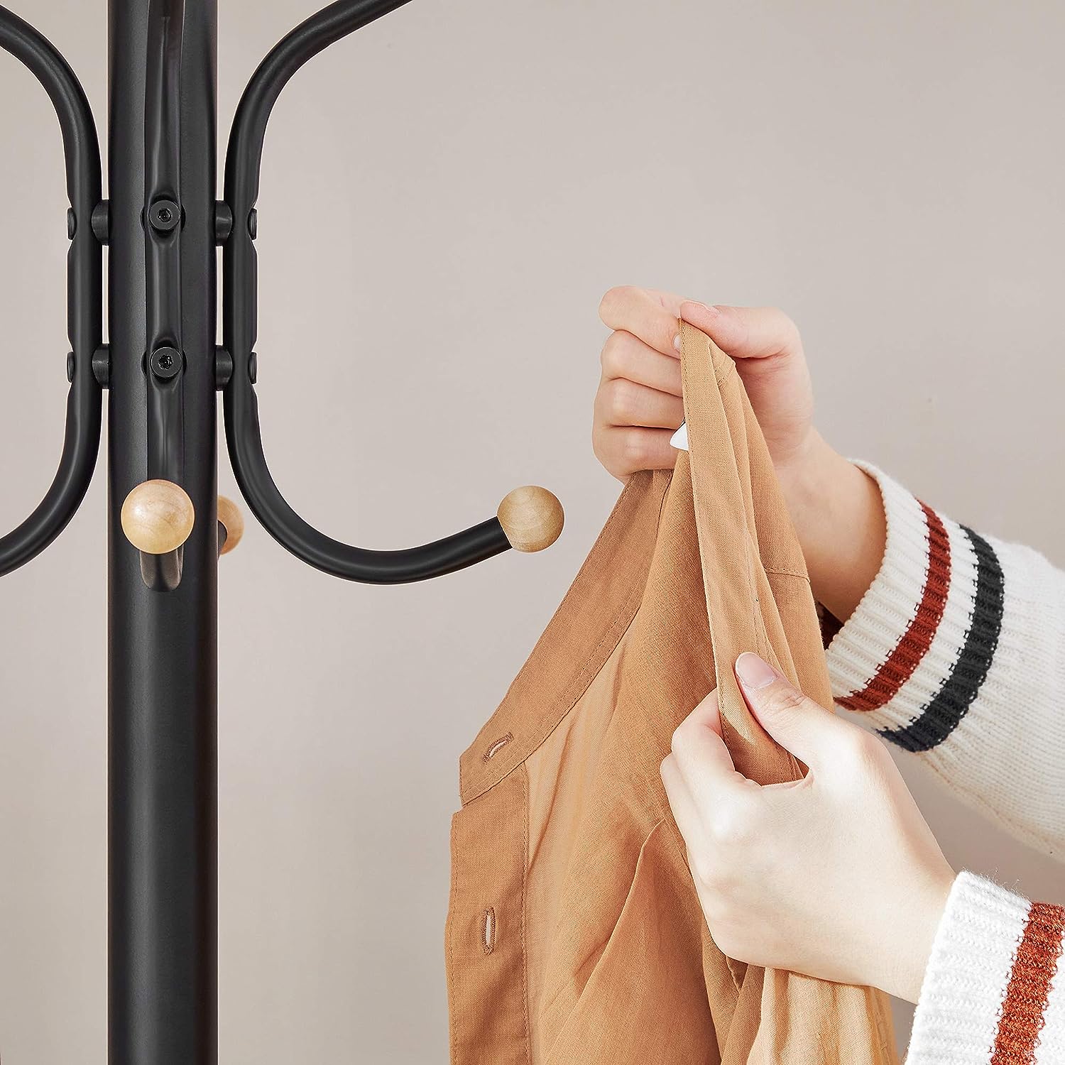 Coat Racks - Metal Coat Rack Stand Hat Hanger, Black, 182Cm