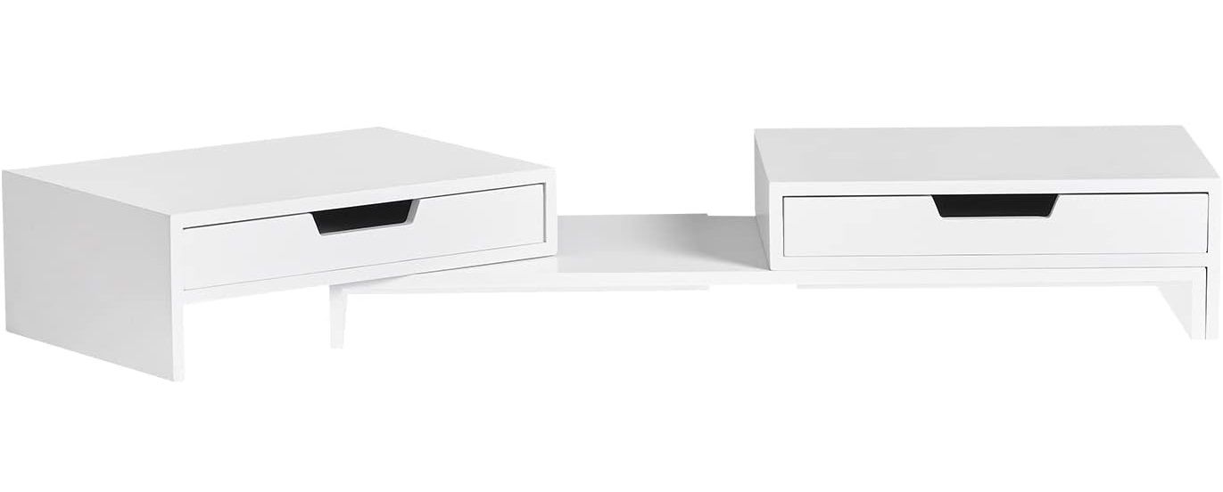 White Monitor Stand with Drawers, White colour