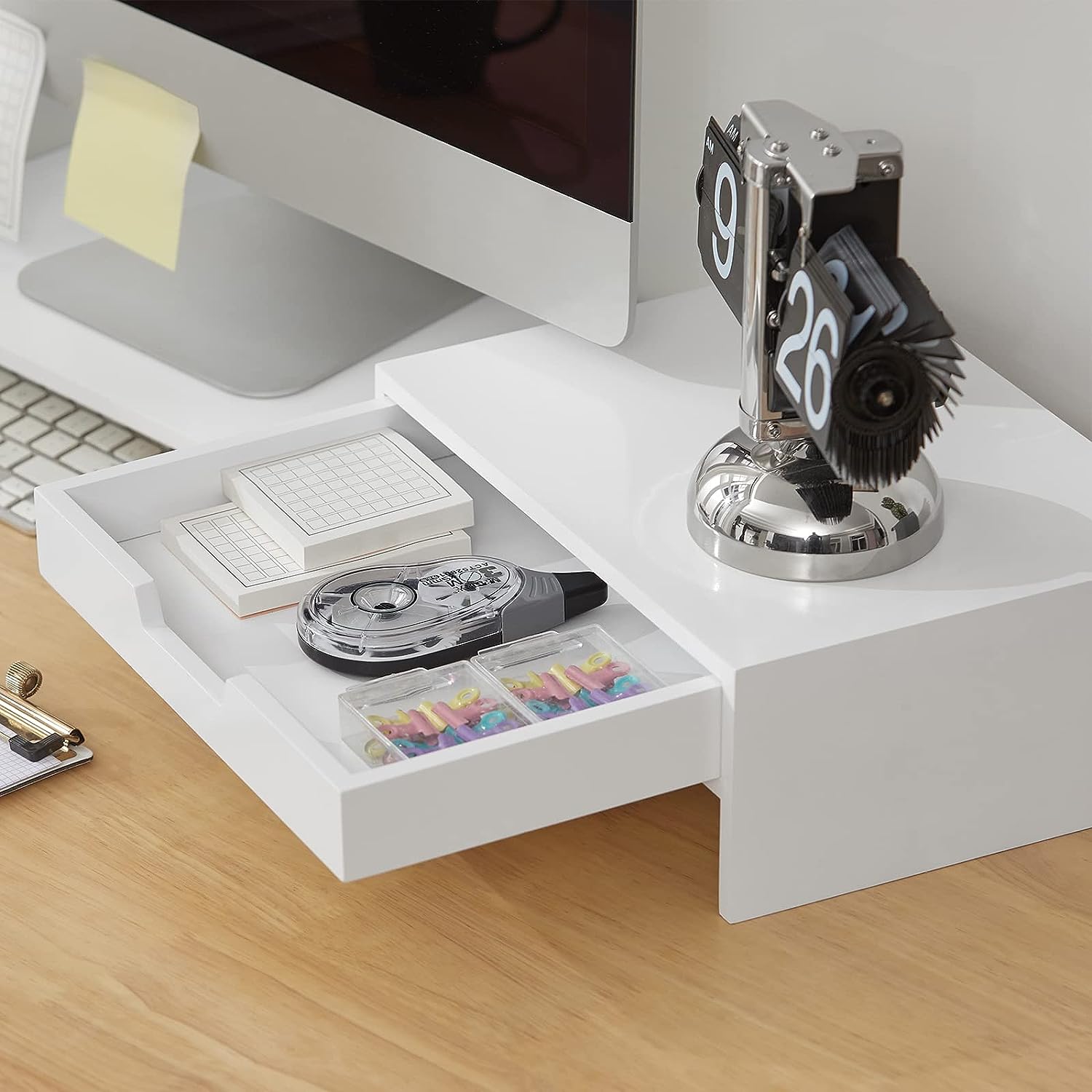 Computer Monitors & Accessories - White Monitor Stand with Drawers