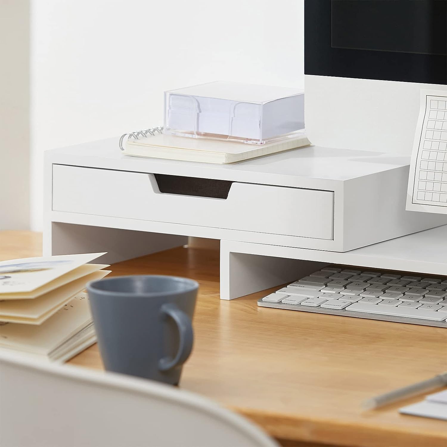 White Monitor Stand with Drawers | Computer Monitors & Accessories