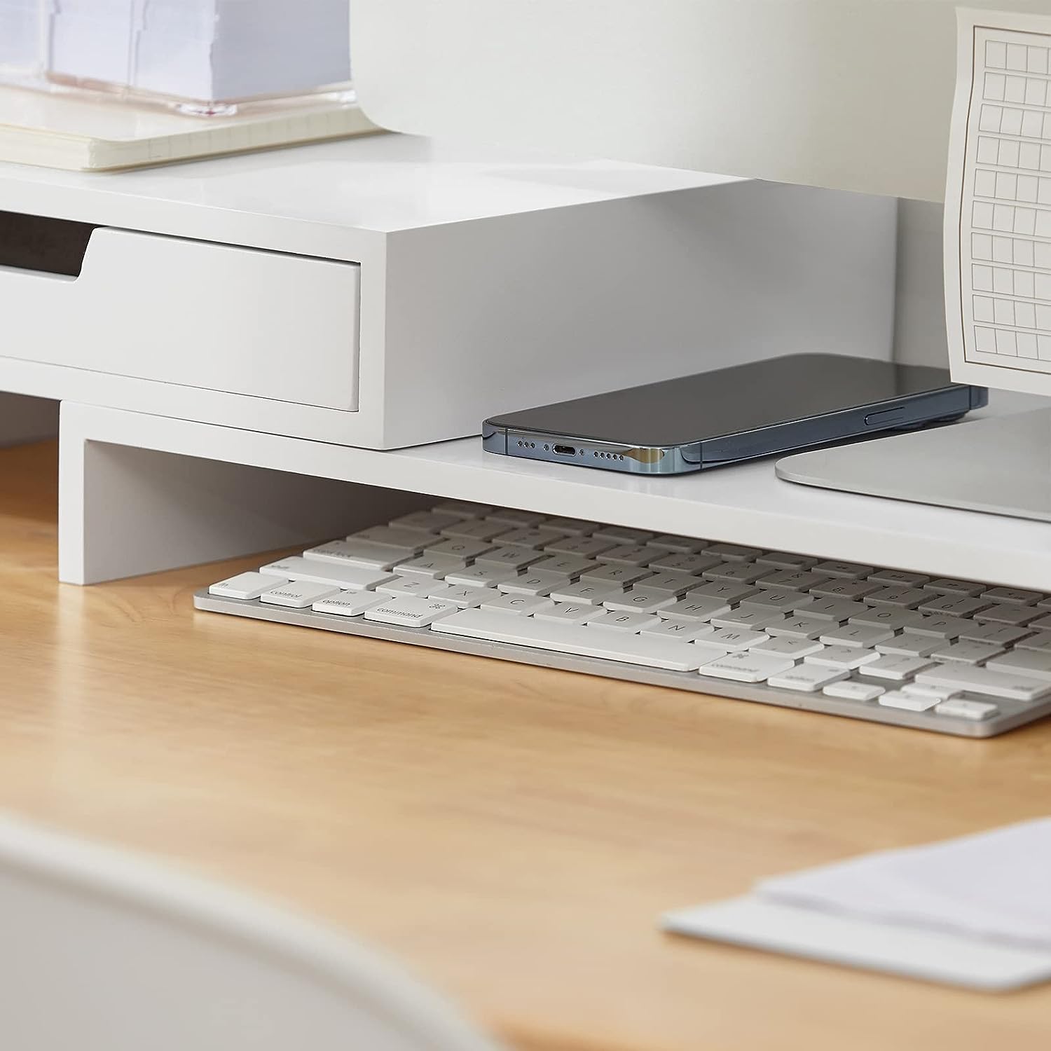White Monitor Stand with Drawers | White colour