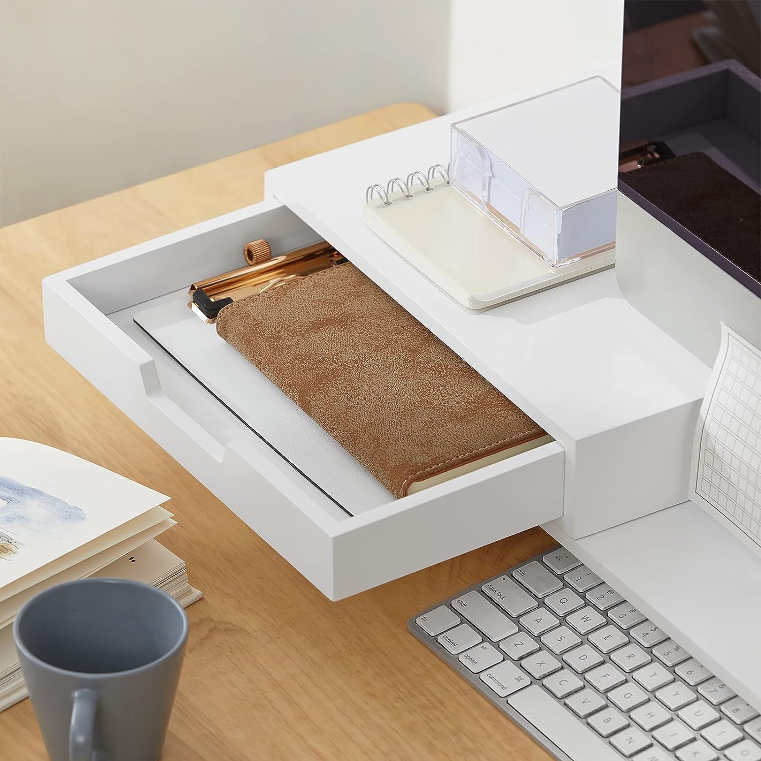 White Monitor Stand with Drawers, Computer Monitors & Accessories
