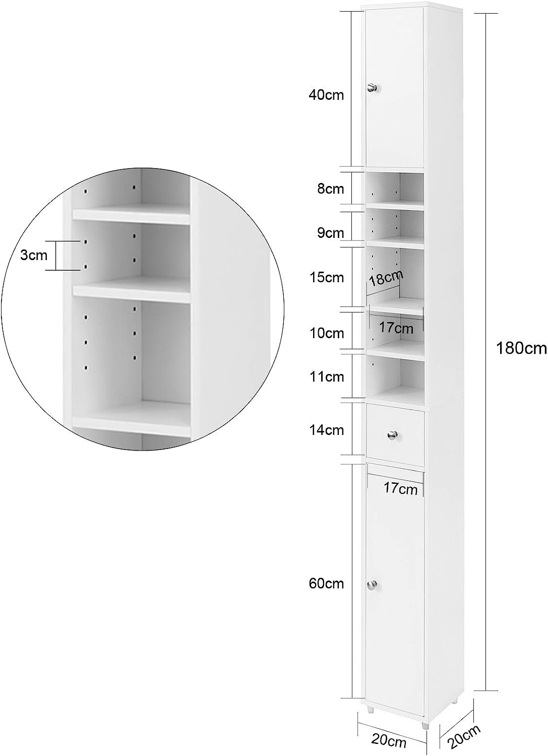 White Tall Bathroom Cabinet High Storage with Bathroom Cabinets, Cupboards & Storage
