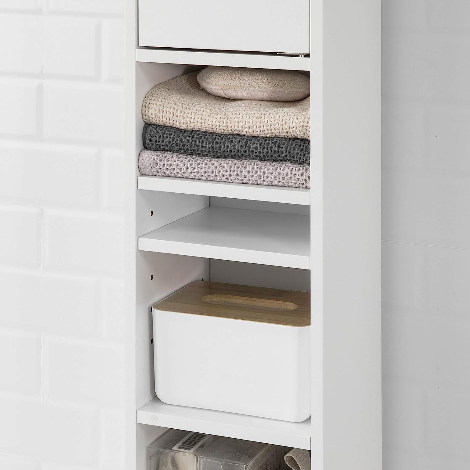 White colour - White Tall Bathroom Cabinet High Storage