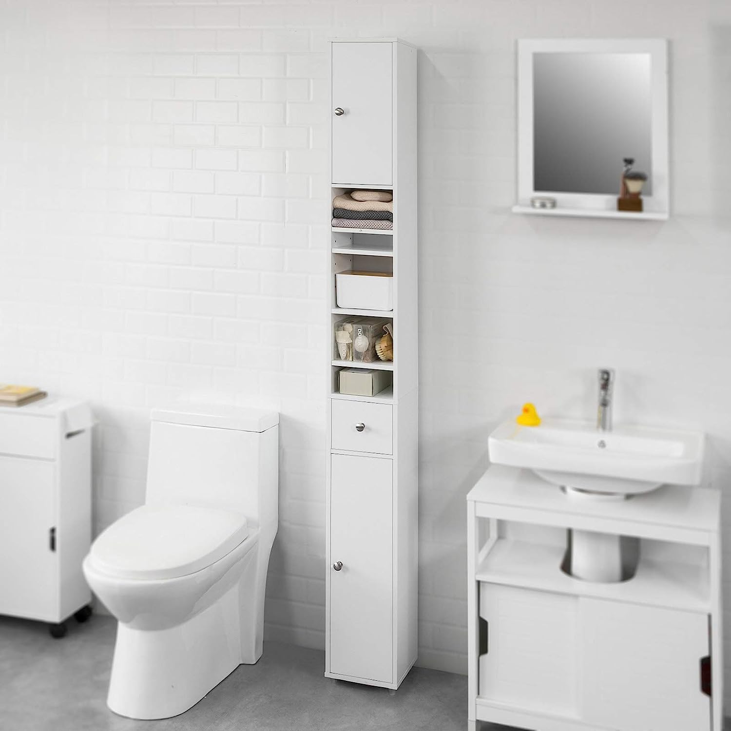 White Tall Bathroom Cabinet High Storage | White colour