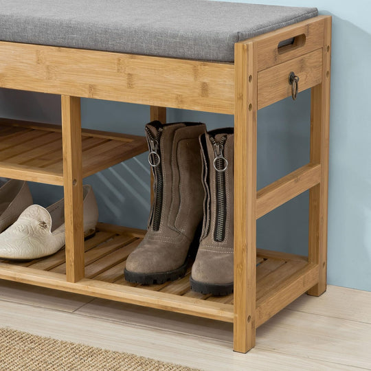 Shoe Storage - Bamboo Shoe Bench Drawers Lift Top